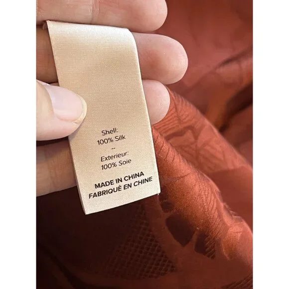 Cinq A Sept Silk Top Blouse Ruffle Asymmetric Size Medium Rust Orange Jacquard - Picture 15 of 15
